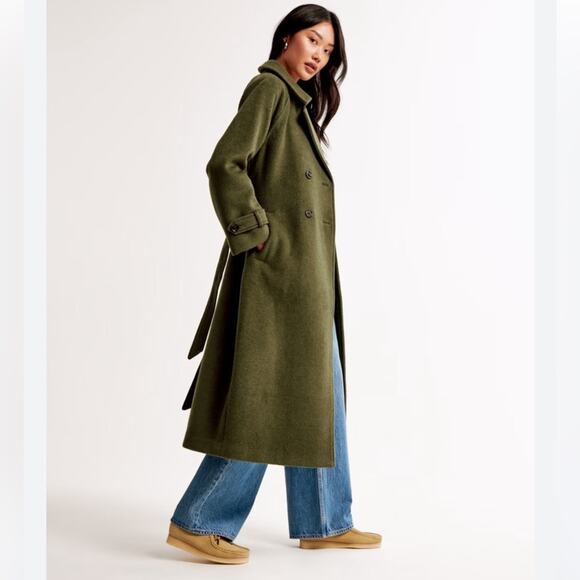NEW Abercrombie & Fitch Wool Blend Trench Coat SP Green - Picture 1 of 8